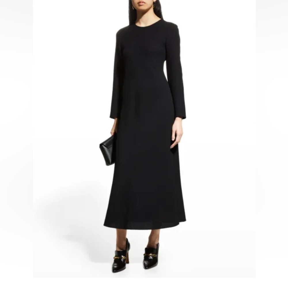 Lafayette 148 New York Black Wool Nouveau Midi Dress Size 10 Cocktail Career